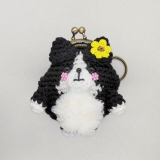 あみぐるみ    ミニがま口    モコモコ　ねこ    キーリング&内布付き(あみぐるみ)