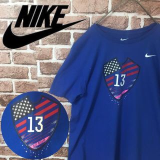 ナイキ(NIKE)の【レア】ナイキ☆デカロゴ　Tシャツ　ブルー　メンズLサイズ　フットボールT(Tシャツ/カットソー(半袖/袖なし))