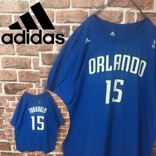 アディダス(adidas)の【レア】アディダス☆両面デカロゴ　チームTシャツ　ブルー　2XLサイズ(Tシャツ/カットソー(半袖/袖なし))