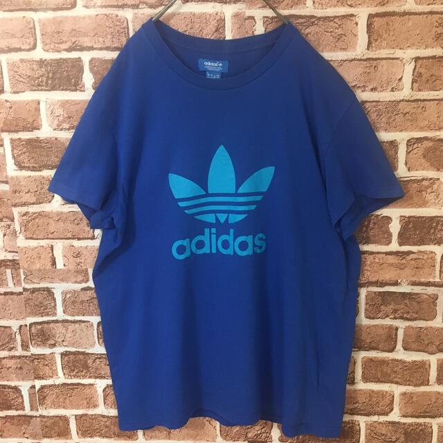 adidas(アディダス)の【レア】アディダス☆デカロゴ　トレフォイル　Tシャツ　ブルー　Lサイズ メンズのトップス(Tシャツ/カットソー(半袖/袖なし))の商品写真