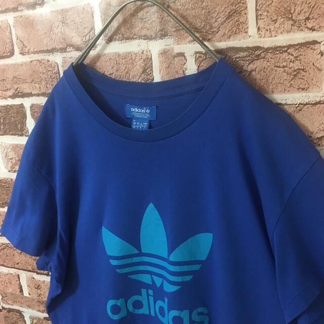 adidas(アディダス)の【レア】アディダス☆デカロゴ　トレフォイル　Tシャツ　ブルー　Lサイズ メンズのトップス(Tシャツ/カットソー(半袖/袖なし))の商品写真