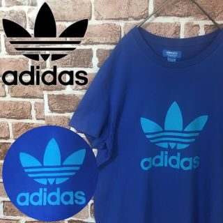 アディダス(adidas)の【レア】アディダス☆デカロゴ　トレフォイル　Tシャツ　ブルー　Lサイズ(Tシャツ/カットソー(半袖/袖なし))