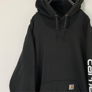 カーハート(carhartt)のカーハート　スウェットパーカー　ワンポイントロゴ　古着　XL ストリート　黒(パーカー)