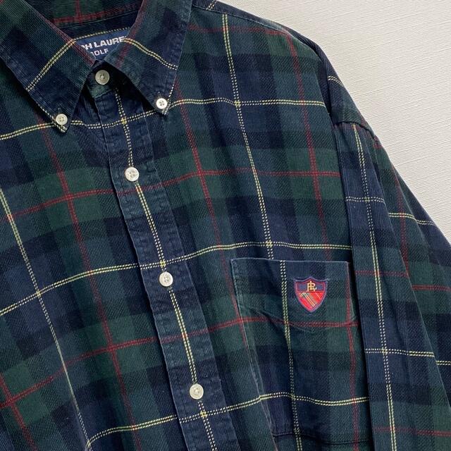 Ralph Lauren(ラルフローレン)の古着 90s ラルフローレン ゴルフ コーデュロイ シャツ L チェック柄 メンズのトップス(シャツ)の商品写真