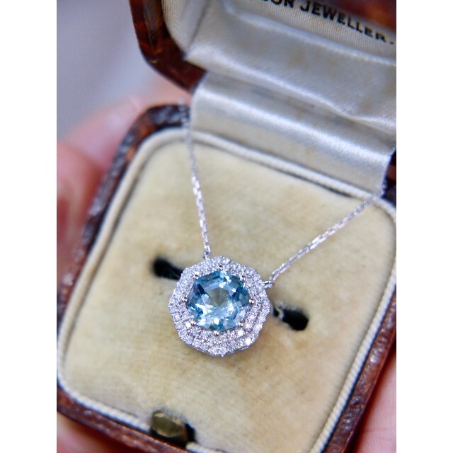 最も完璧な 天然ダイヤモンド付きアクアマリンネックレスk18 ネックレス