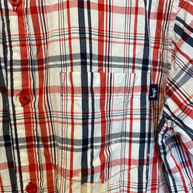 STUSSY(ステューシー)のSTUSSY チェックシャツ ダメージ加工 インド製 綿ヴィンテージ  ロゴタグ レディースのトップス(シャツ/ブラウス(長袖/七分))の商品写真
