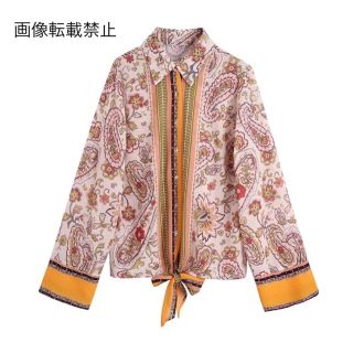 🌿5月新作🎏7959◆vintage レトロ ペイズリー 花柄 シャツ ブラウス(シャツ/ブラウス(長袖/七分))