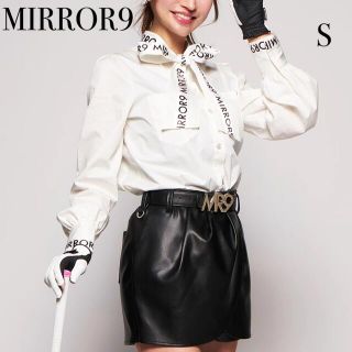 ミラーナイン(mirror9)のmirror9ミラーナイン　ボウタイリボンストレッチ長袖ブラウス　ホワイト　S(シャツ/ブラウス(長袖/七分))