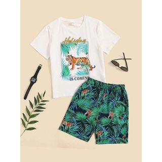 エイチアンドエム(H&M)の【新品未使用】150 トロピカルタイガー　 Tシャツ＆ショートパンツ2点セット(Tシャツ/カットソー)