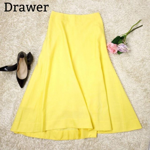 Drawer(ドゥロワー)の20SS極美品✨ドゥロワー シルク リネン混 バックロングセミフレアスカート M レディースのスカート(ロングスカート)の商品写真