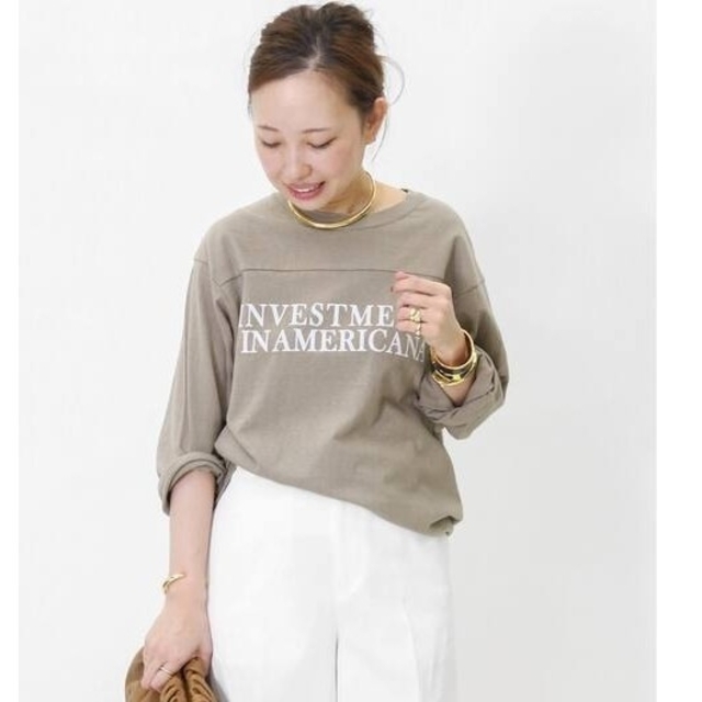 DEUXIEME CLASSE(ドゥーズィエムクラス)の【AMERICANA/アメリカーナ】FOOTBALL Tシャツ★キャメルA レディースのトップス(Tシャツ(長袖/七分))の商品写真