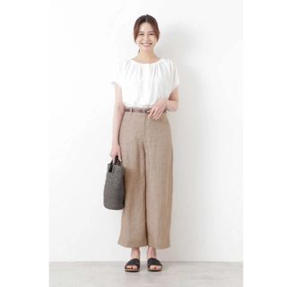 ヒューマンウーマン(HUMAN WOMAN)の新品♡HUMAN WOMAN♡高密リネンヘリンボーンワイドパンツ♡XS♡グレー(カジュアルパンツ)