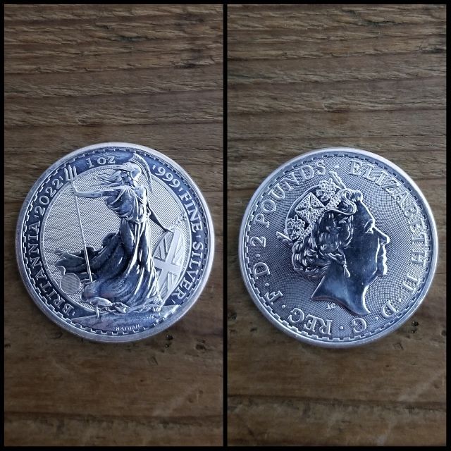 コインバングル　イギリス　2ポンド銀貨　ブリタニア　女神面　シルバー　古銭