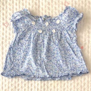 マザウェイズ(motherways)のマザウェイズ♡小花柄トップス チュニック　ブルー　サイズ90 半袖(Tシャツ/カットソー)