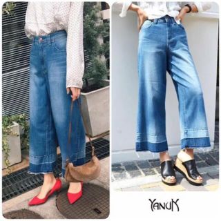 ヤヌーク(YANUK)の美品 IENA取扱ブランド YANUK リネン ハイウエスト ワイドパンツ(デニム/ジーンズ)