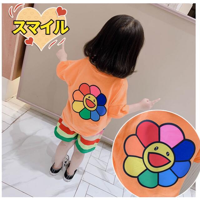 キッズセットアップ　ニコニコ向日葵 Tシャツ　ショートパンツ　夏服パープル90 キッズ/ベビー/マタニティのキッズ服女の子用(90cm~)(その他)の商品写真