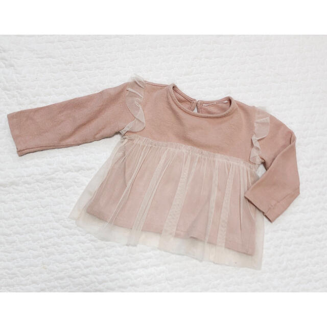 ZARA KIDS(ザラキッズ)のzarababy◎チュールカットソーくすみピンクフリル80ザラベビー キッズ/ベビー/マタニティのベビー服(~85cm)(シャツ/カットソー)の商品写真