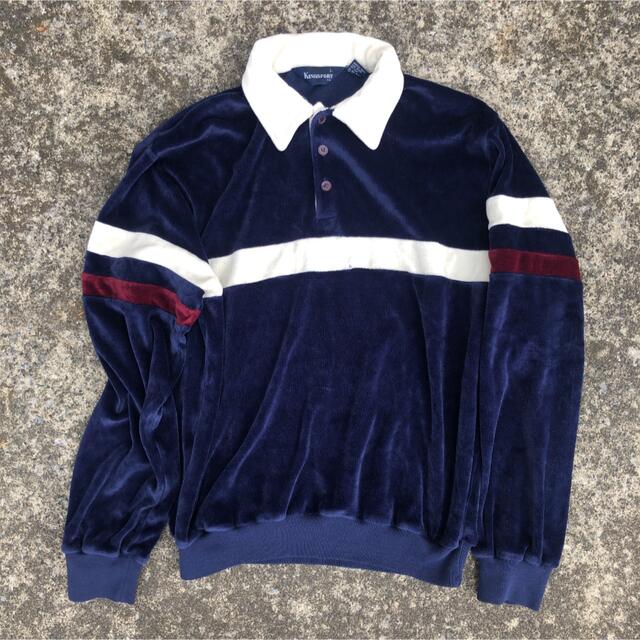 メンズ90’s Vintage polo shirts ベロア 長袖 ブルー 80's