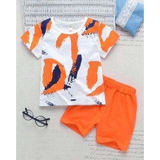 ギャップキッズ(GAP Kids)の100 120 おそろTシャツ2枚とオレンジ短パン1つセット(Tシャツ/カットソー)