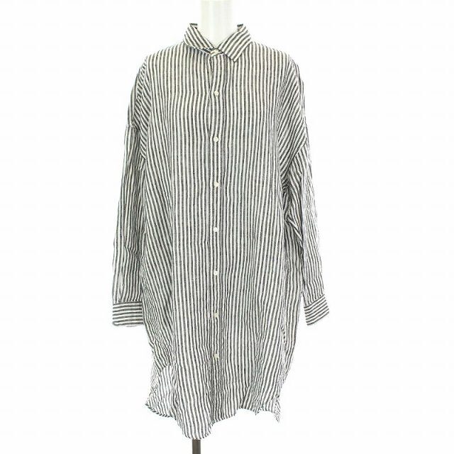 Plage(プラージュ)のプラージュ Stripe シャツ ブラウス ストライプ ロング リネン 黒 白 レディースのトップス(シャツ/ブラウス(長袖/七分))の商品写真