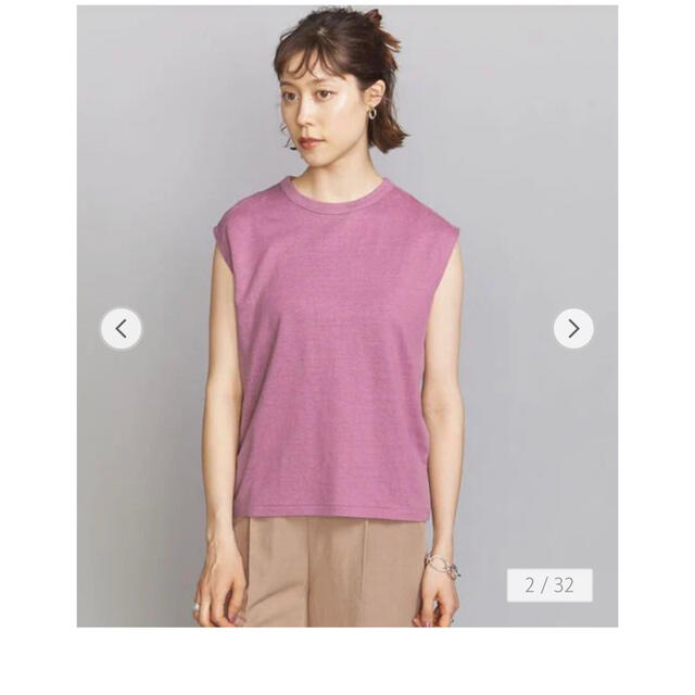 BEAUTY&YOUTH UNITED ARROWS(ビューティアンドユースユナイテッドアローズ)のBY 麻ブレンドクルーネックノースリーブカットソー レディースのトップス(Tシャツ(半袖/袖なし))の商品写真