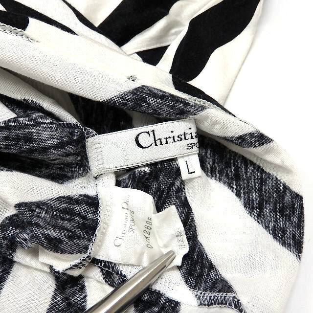 Christian Dior(クリスチャンディオール)のクリスチャンディオール SPORTS ゼブラ柄 VネックTシャツ L 半袖 白黒 レディースのトップス(Tシャツ(半袖/袖なし))の商品写真