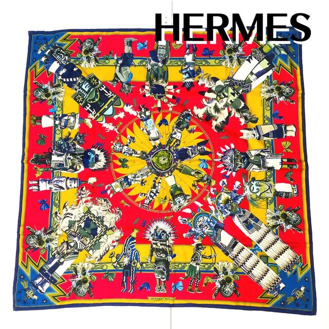 ☆エルメス☆ カレ90 kachinas スカーフ マルチカラー ☆エルメス☆ カレ90 kachinas スカーフ マルチカラー