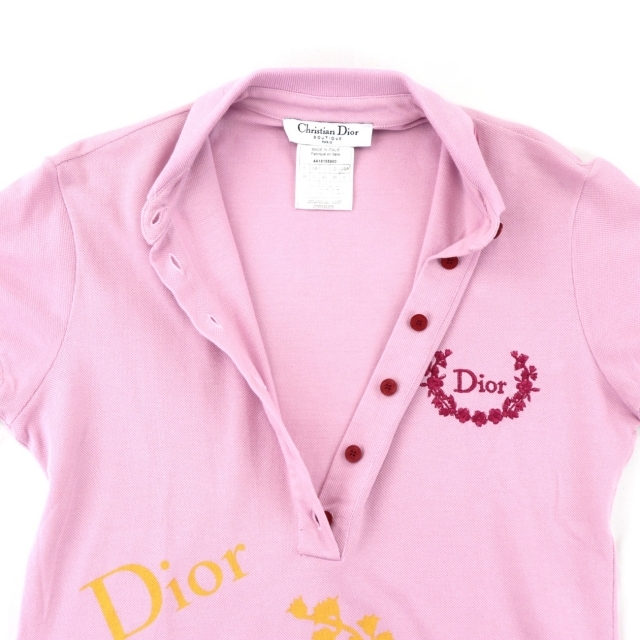 Christian Dior(クリスチャンディオール)の美品 クリスチャンディオール ロゴ刺繍 ポロシャツ レディース ピンク 38 レディースのトップス(ポロシャツ)の商品写真