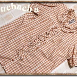 ムチャチャ(muchacha)のムチャチャ　フリル付きギンガムチェック半袖シャツ　茶×白(シャツ/ブラウス(半袖/袖なし))