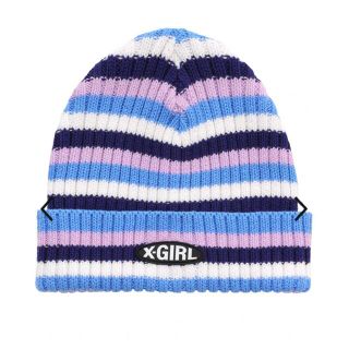 エックスガール(X-girl)のSTRIPED KNIT CAP X-girl ニット帽　ビーニー(ニット帽/ビーニー)