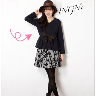 イング(INGNI)の新品 リボン付きＶネックトップス♡(カットソー(長袖/七分))