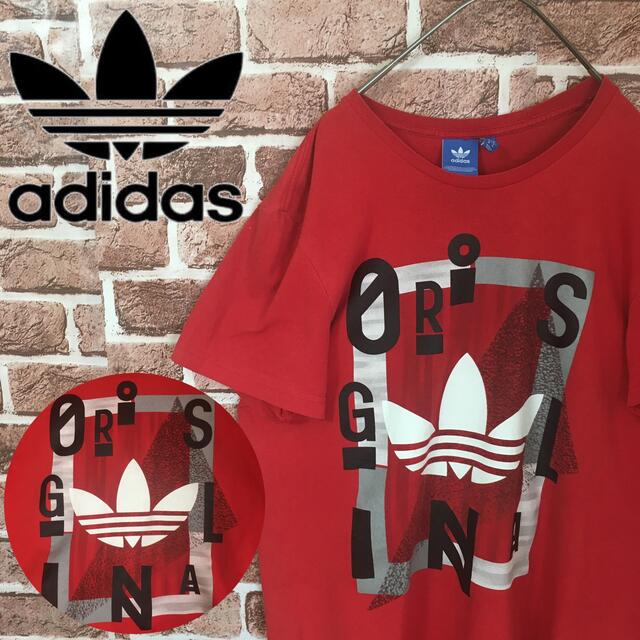 adidas(アディダス)の【レア】アディダス☆デカロゴ　Tシャツ　レッド　トレフォイル　Mサイズ メンズのトップス(Tシャツ/カットソー(半袖/袖なし))の商品写真