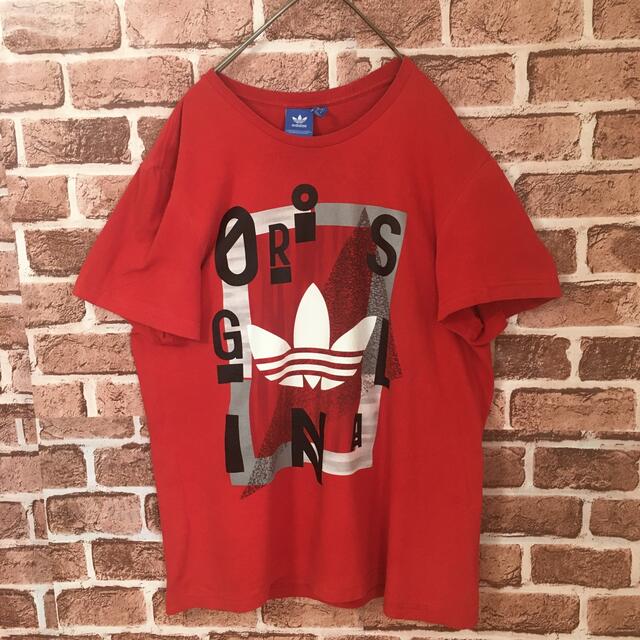 adidas(アディダス)の【レア】アディダス☆デカロゴ　Tシャツ　レッド　トレフォイル　Mサイズ メンズのトップス(Tシャツ/カットソー(半袖/袖なし))の商品写真