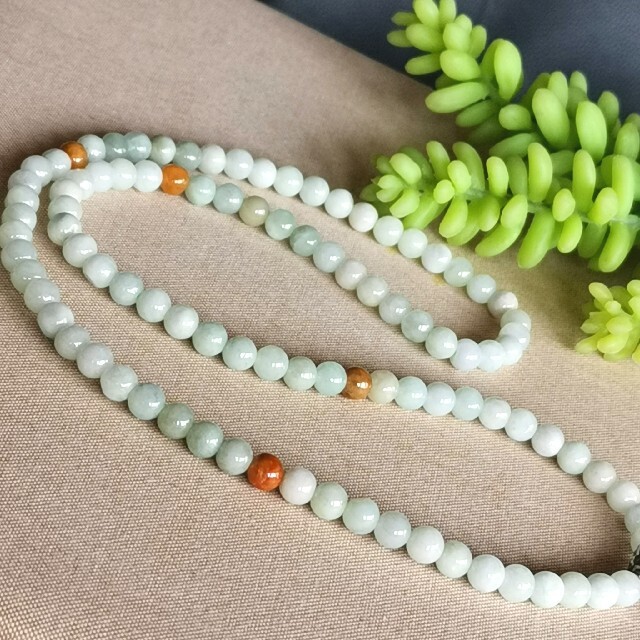 高品質【美品】【本翡翠】天然石翡翠ネックレス約6.1mm長さ約54cmの