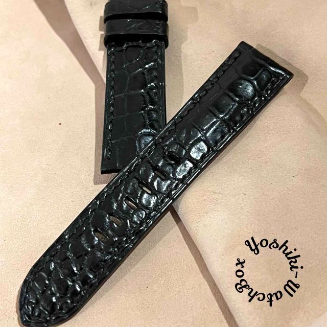 cro-896 クロコダイル 腕時計ベルト ブラック (ラグ幅22 mm)のサムネイル