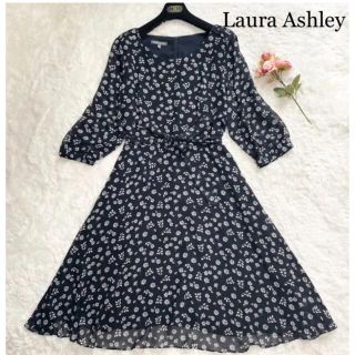 ローラアシュレイ(LAURA ASHLEY)のローラアシュレイ　ワンピース  花柄 ネイビー 3L〜4L サイズ　大きいサイズ(ロングワンピース/マキシワンピース)