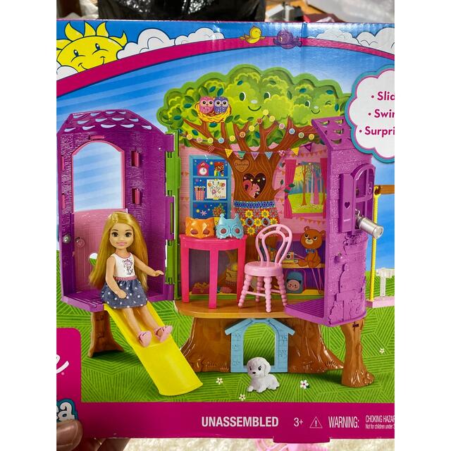 Barbie(バービー)のbaiya バービー人形 犬 木の家 チェルシー 仮面 滑り台 ブランコ 望遠鏡 キッズ/ベビー/マタニティのおもちゃ(ぬいぐるみ/人形)の商品写真