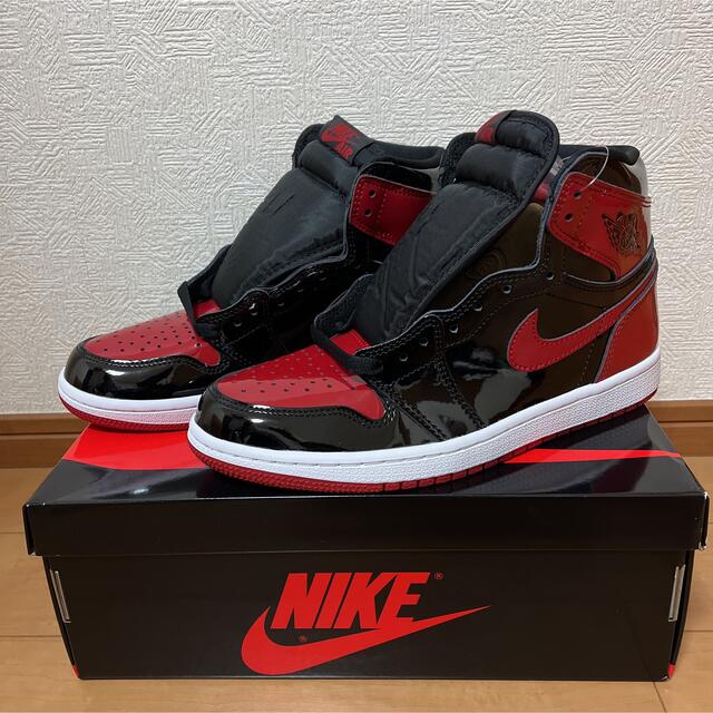 メンズ5.5cm AIR JORDAN 1 HIGH Patent Bred 新品