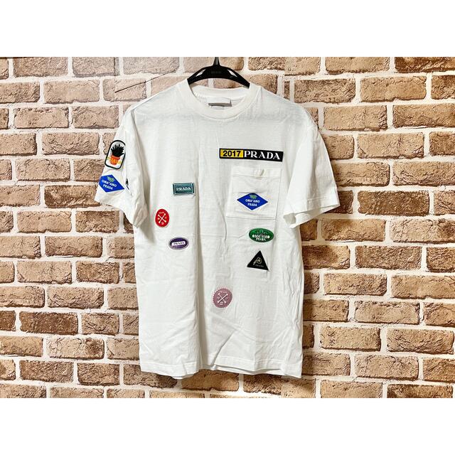Tシャツ/カットソー(半袖/袖なし) PRADA プラダ ロゴワッペンTシャツカットソー 白ホワイト XS バックロゴ
