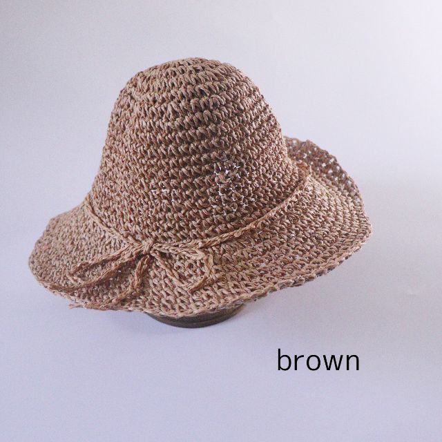 （ブラウン）リボン 麦わら帽子 軽量 コンパクト　pua415 キッズ/ベビー/マタニティのこども用ファッション小物(帽子)の商品写真