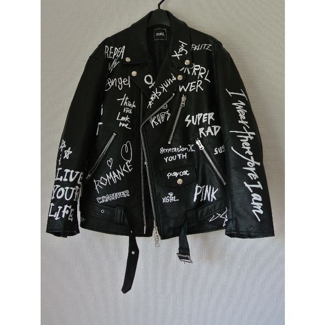 X-girl(エックスガール)のGRAFFITI DOUBLE RIDERS JACKET x-girl  レディースのジャケット/アウター(ライダースジャケット)の商品写真