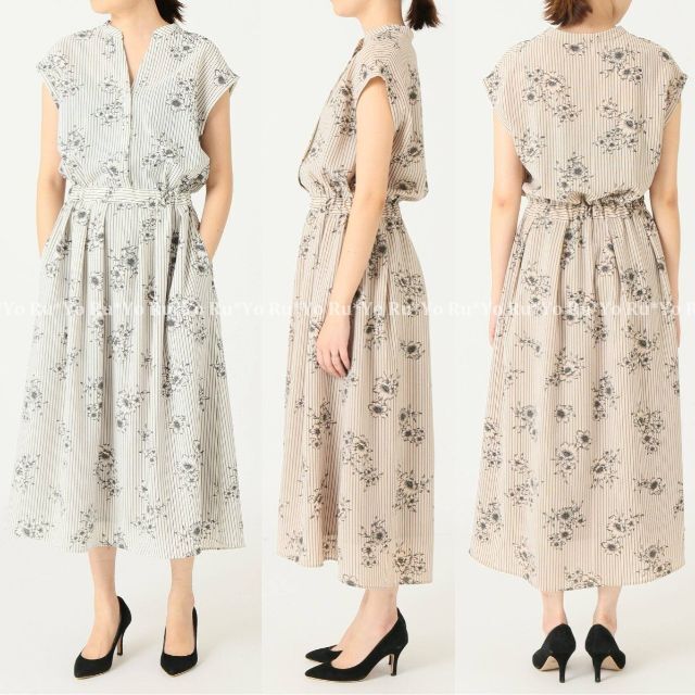 IENA - 【IENA】ストライプフラワースキッパーシャツワンピース IENA - 【IENA】ストライプフラワースキッパーシャツワンピース