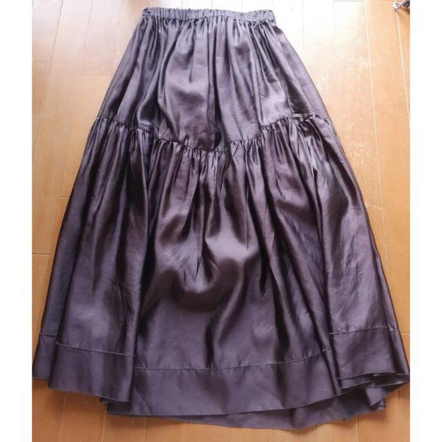 BLAMINK(ブラミンク)のブラミンク blamink シルクギャザースカート　ブラウン　36 レディースのスカート(ロングスカート)の商品写真