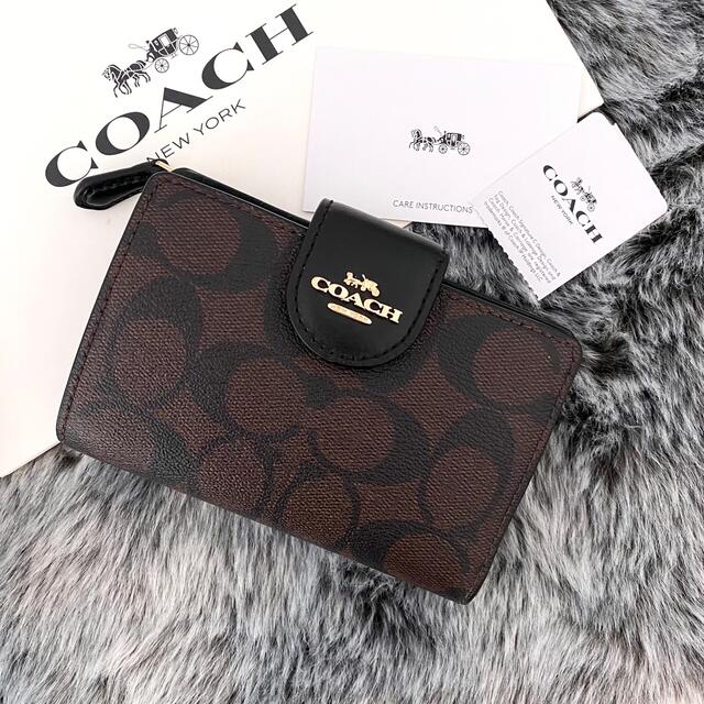 新品☆COACH(コーチ) メンズ ブラウン シグネチャー レザー 折り財布