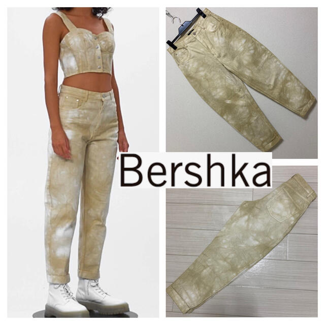 Bershka(ベルシュカ)の良品◆ベルシュカ◆デニム ブリーチ タイダイ ワイドテーパード マーブル 38 レディースのパンツ(デニム/ジーンズ)の商品写真