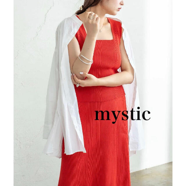 mystic(ミスティック)の新品mystic ニットリブタンクトップ　オレンジ　人気商品 レディースのトップス(タンクトップ)の商品写真