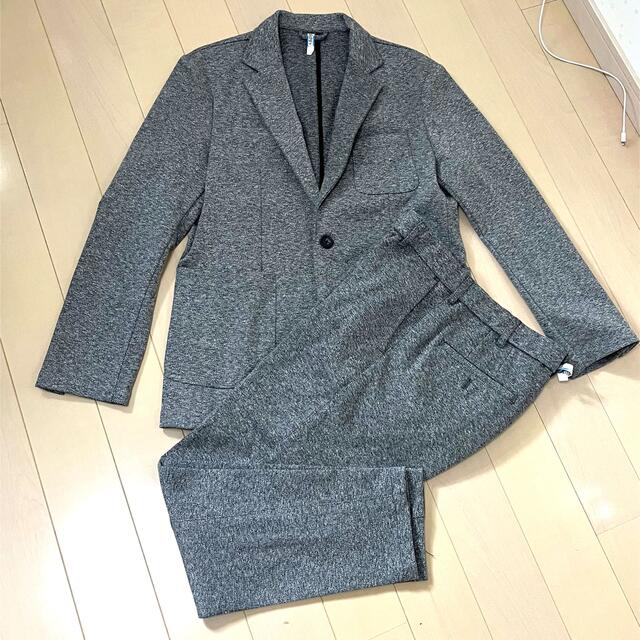 杢ニット ストレッチ 上下セットアップ+ワイシャツ Mサイズ スーツ