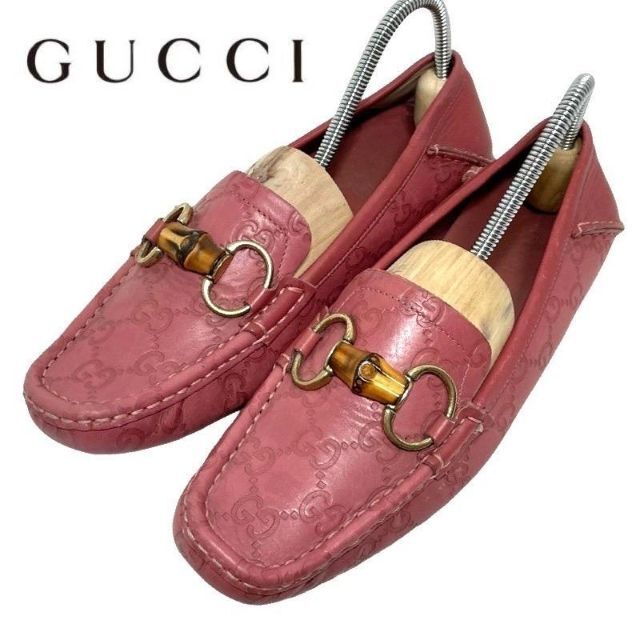 最新作 GUCCI グッチ 36 1/2 バンブー ホースビットローファー シマ