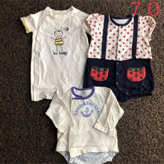 コンビミニ(Combi mini)の半袖 長袖 ロンパース 70 3枚セット 春夏 まとめ売り 男の子 GAP他(ロンパース)