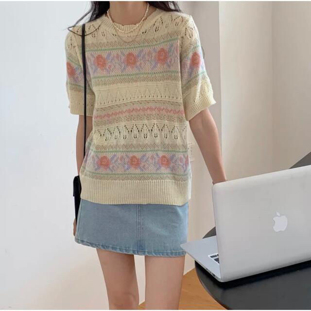 NICE CLAUP(ナイスクラップ)のcolorful flower summer knit レディースのトップス(Tシャツ(半袖/袖なし))の商品写真